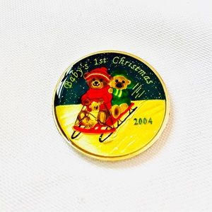 BABY'S FIRST CHRISTMAS COIN 1 TROY OUNCE .999 FINE SILVER COLORIZED 2004